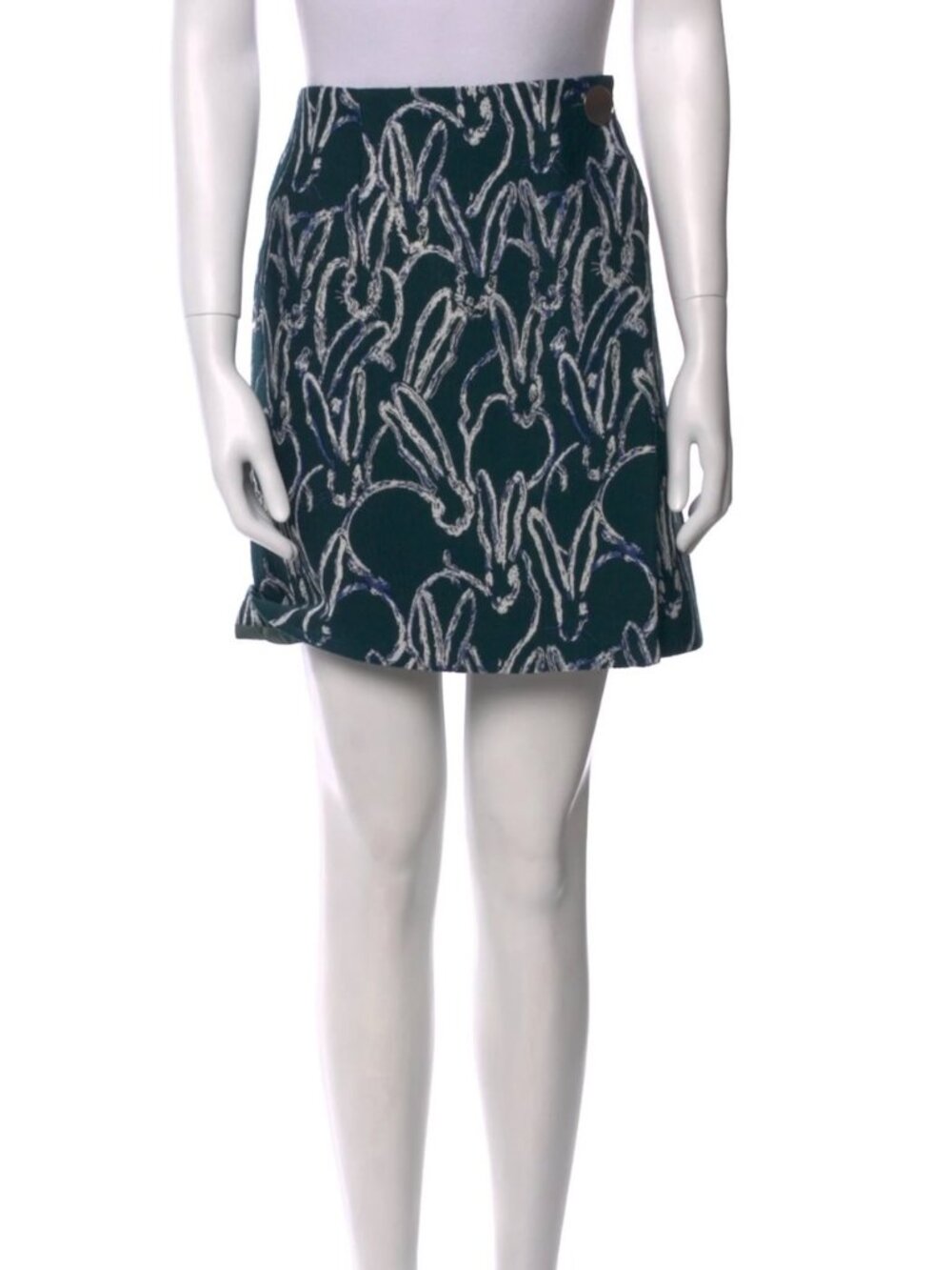Grey by Jason Wu Forest Green Embroidered Bunny Faux-Wrap Mini Skirt